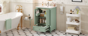 English Elm 24'' French Style Bathroom Vanity with Ceramic Sink Soft Close Cabinet and Drawer Green N710P411227F