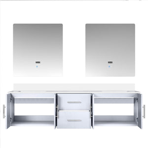 English Elm Glossy White Double Bath Vanity 72" W x 22" D with White Quartz Top, Soft-Close Storage & LED Mirrors B2731S00879