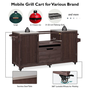 English Elm K&K 66.5" Outdoor Kitchen Island with 1.2" Stainless Steel Top, Ample Storage, Wheels & Bottle Opener Brown N707P250629Z
