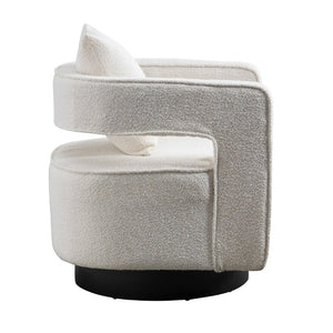 English Elm 29.13"w Boucle Swivel Accent Chair Open Back 360 Rotation Modern Lounge Seating Ivory W3188P417880