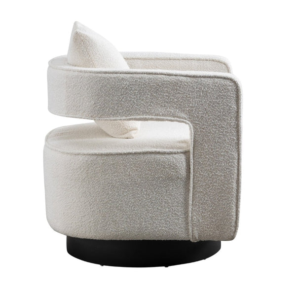 English Elm 29.13"w Boucle Swivel Accent Chair Open Back 360 Rotation Modern Lounge Seating Ivory W3188P417880