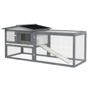 English Elm Pawhut Two-tier Fir Wood Rabbit Hutch Outdoor Run with Asphalt Roof and Feeding Trough W2225P173747