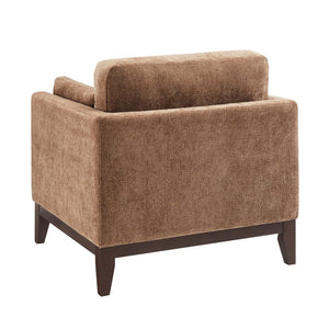 English Elm Chalco Mid-century Accent Chair Walnut Legs Polyester Upholstery Deep Foam Cushions Brown B050P429148