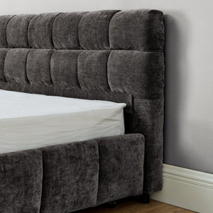 English Elm California King Platform Bed Chenille Upholstered Frame with Storage Drawers Modern Dark Gray W487S00421