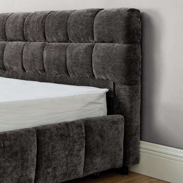English Elm California King Platform Bed Chenille Upholstered Frame with Storage Drawers Modern Dark Gray W487S00421