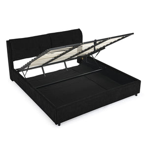 English Elm King Size Hydraulic Platform Bed With Integrated Headboard - Stylish Chenille Upholstery, Black W1413S00116