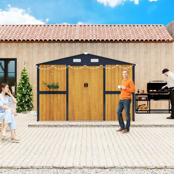 English Elm 10x12 Galvanized Steel Outdoor Shed with Lockable Entry Windows and Sloped Roof W1598S00032