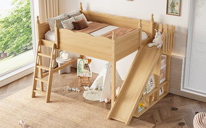 English Elm Full Loft Bed With Fun Slide, Storage Shelves, Solid Wood Design For Kids' Cozy Room Setup W1580S00247