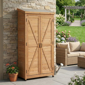 English Elm Outdoor Cedar Storage Cabinet Farmhouse Vertical Shed for Backyard Patio Garden Tools W2640P291256