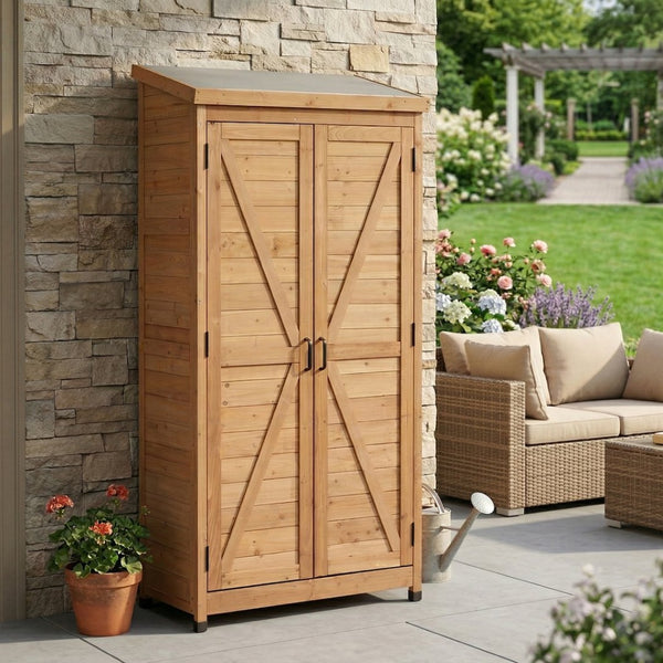 English Elm Outdoor Cedar Storage Cabinet Farmhouse Vertical Shed for Backyard Patio Garden Tools W2640P291256