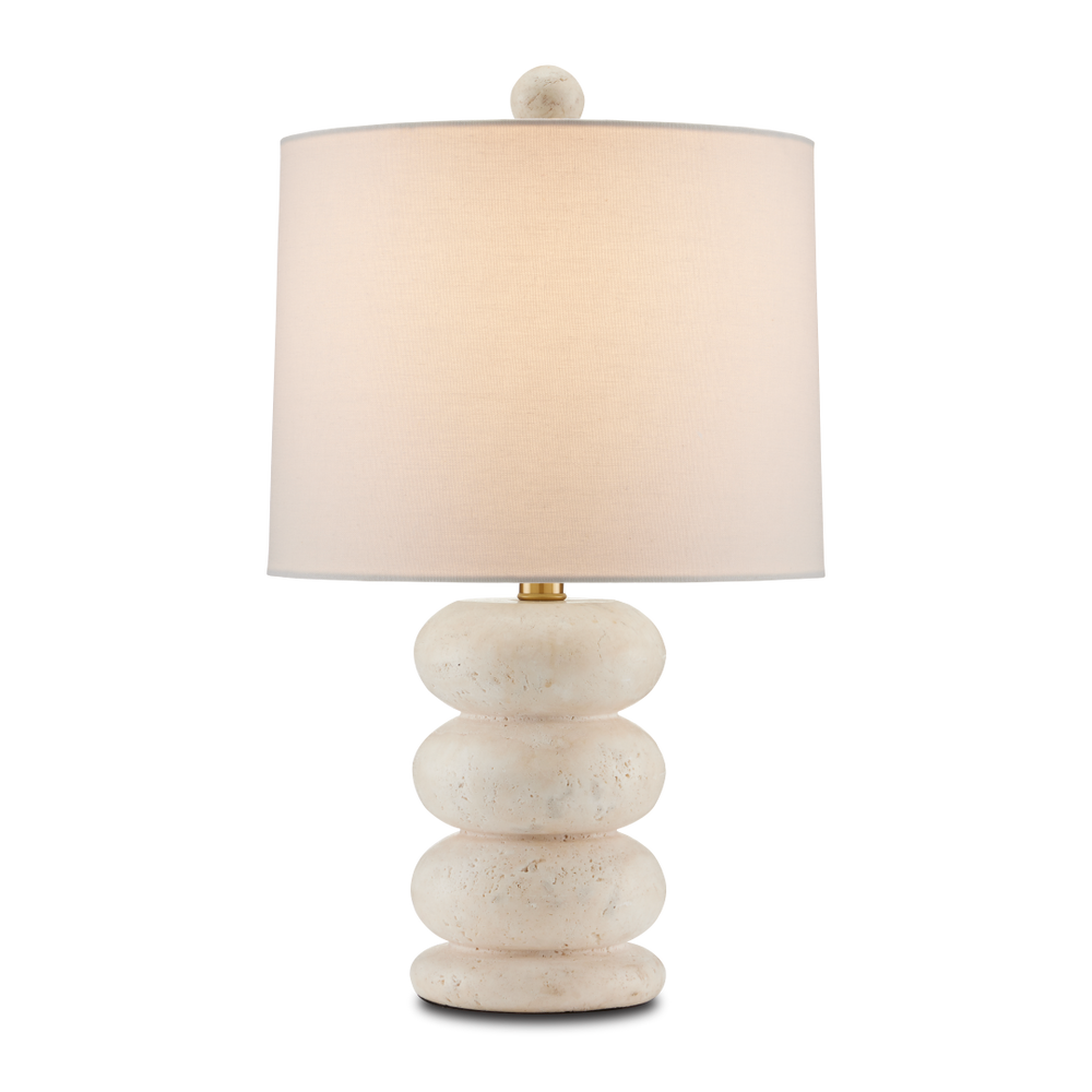 Girault Beige Travertine Table Lamp with Bone Linen Shade - Elegant Modern Lighting for Any Space