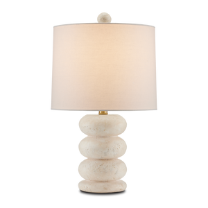 Girault Beige Travertine Table Lamp with Bone Linen Shade - Elegant Modern Lighting for Any Space