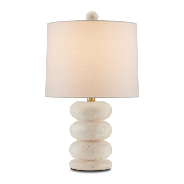 Girault Beige Travertine Table Lamp with Bone Linen Shade - Elegant Modern Lighting for Any Space