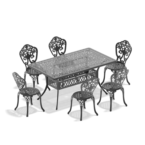 English Elm 7-Piece All-Weather Cast Aluminum Dining Set With Black Frame - Stylish, Durable, And Versatile Outdoor Furniture W1710S00234