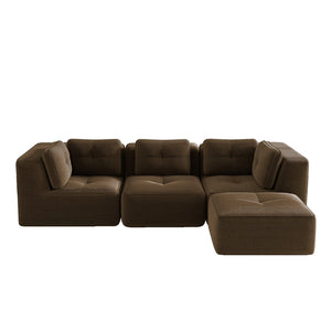 English Elm Modern Corduroy Sectional Sofa Tufted 3 Seater with Movable Ottoman Deep Seat Brown W714S01808