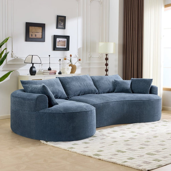 English Elm 124.5-inch Curved Chenille Sectional Sofa with Pillows Deep Seat Living Room Couch Blue W3612S00025