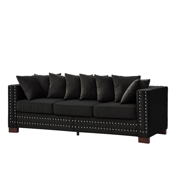 English Elm Modern Velvet Sofa Set 2+3 Seater With Square Armrests & Silver Nailhead Trim - Stylish Comfort! W1097S00192