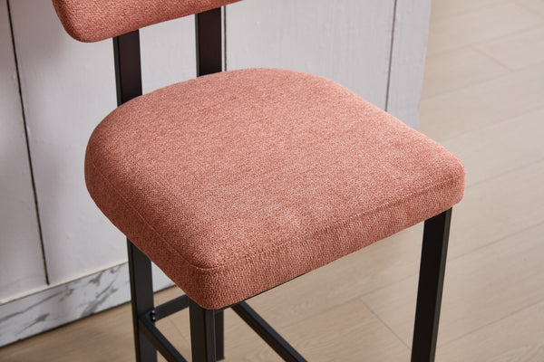 English Elm Bar Stools Set of 2 Upholstered Fabric Seat with Foam Cushion Black Metal Legs Orange W3244P310203