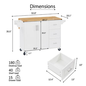 English Elm Kitchen Island With Drop Leaf Countertop, Rolling Kitchen Island Cart , Barn Door Kitchen Island Table With Storage Cabinet and Tower Rack, Island Table On Wheels For Kitchen, White