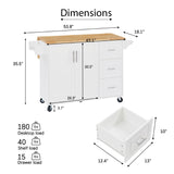 Rolling Kitchen Island with Drop Leaf Countertop, Barn Door Table, Storage Cabinet, Tower Rack, White