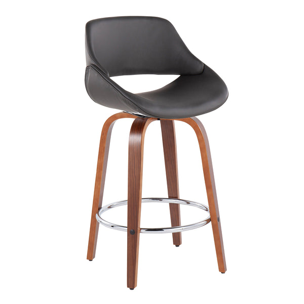 English Elm Fabrico Mid-Century Modern Counter Stool Set Of 2 In Walnut With Chrome Footrest & Grey Faux Leather B202S00255