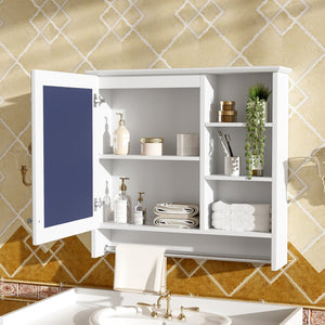 English Elm 30 Inch Wall Mount Mirror Cabinet Mdf Storage with Soft Close Hinges Bathroom Vanity White N710P186086K