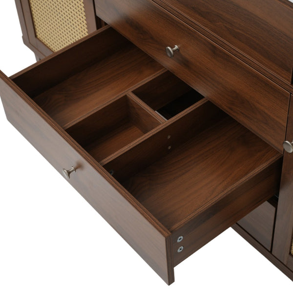 English Elm 60" Boutique Bathroom Vanity Rattan Doors Soft Close Drawers Smc Sink Pine Legs Brown N817P397678B