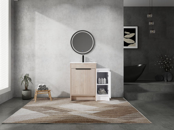 English Elm 36 Inch Freestanding Bathroom Vanity With Ceramic Sink, Soft-Close Doors & Ample Storage Solutions W999S00302