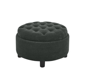 English Elm 25 Inch Round Fabric Pouf Ottoman with Removable Wooden Lid and Hidden Interior Storage Dark Grey W5568P461310