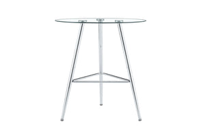 English Elm 36 Inch Round Glass Top Bar Table Chrome Tripod Base Modern Bistro Pub Style W3493P452043