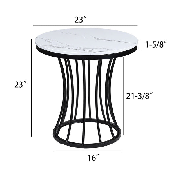 English Elm 3pc Modern Cocktail Table Set with Marble-Inspired Tops and Reeded Bases, Luxe Metallic Accents Black,White 41 L x 41 W x 6 H B011S01890