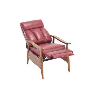 English Elm COOLMORE Mid-Century Recliner Armchair with Footrest, Plush Foam Cushion, Solid Wood Frame Comfort WINE RED W1539P210124