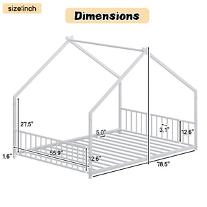 English Elm Full Full-size children's bed frame with LED roof design, white iron house-style frame, sturdy 350lb capacity W1820P356060