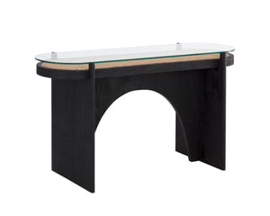 Sunpan ADORA Console Table: Handcrafted Rattan & Black Mango Wood, Perfect for Eclectic Living Spaces! 110642