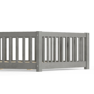 English Elm Twin Floor Bed Solid Pine Frame with Guardrails and Door for Safe Kid Sleep W1580P433578