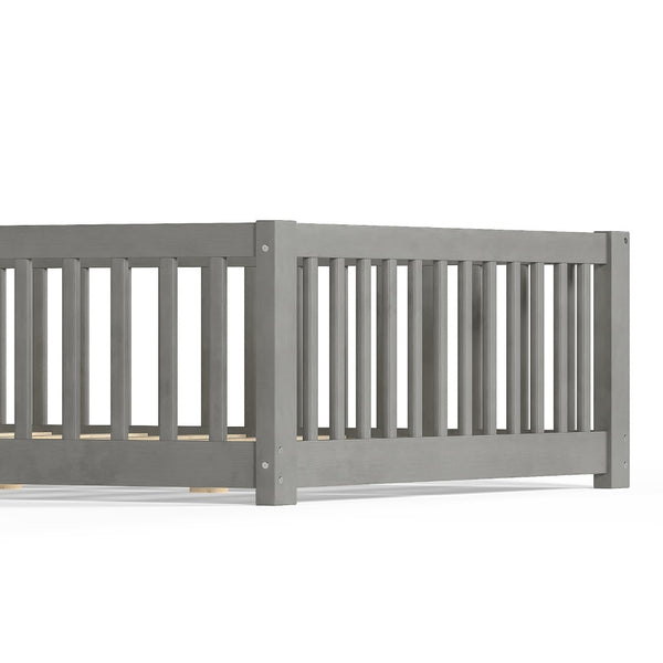 English Elm Twin Floor Bed Solid Pine Frame with Guardrails and Door for Safe Kid Sleep W1580P433578