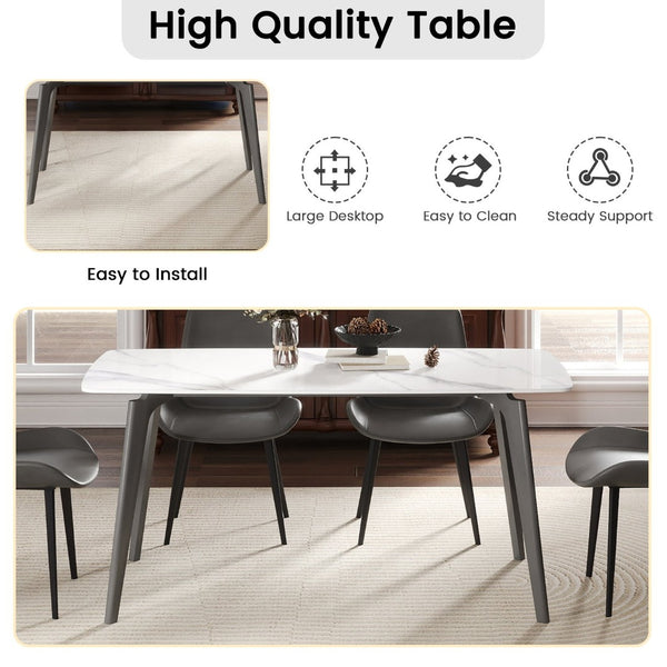 English Elm 62.99" Modern Artificial Stone Dining Table With Curved Edges & Dark Grey Metal Legs For 6 People P2 W1535S00524-GIGA