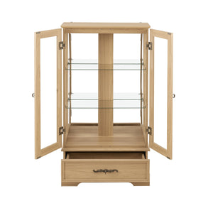 English Elm Glass Lighted Curio Cabinet with Adjustable Glass Shelves, 2 Doors 1 Drawer, Oak Finish, Bulb Included and Anti-Tip Safety Strap for Secure Display of Collectibles W2275P178890