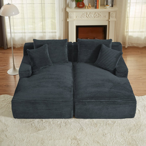 English Elm Compressible modern double chaise lounge with corduroy, spring padding comfort and no assembly required DARK GREY W2339P278022