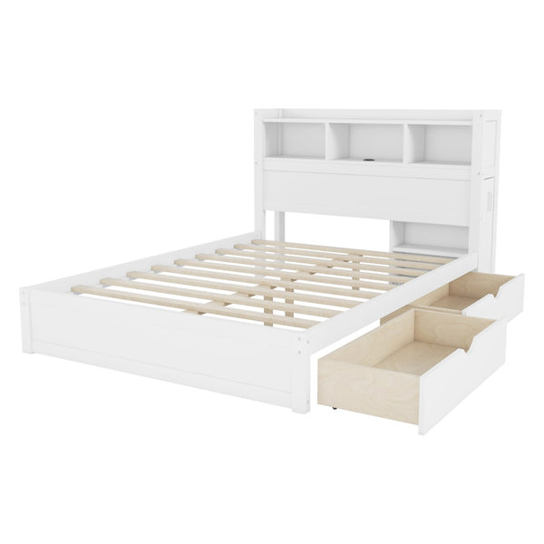 English Elm Twin Wood Storage Bed with Led Headboard Drawers and Pull Out Cabinet for Kids White W2593S00050