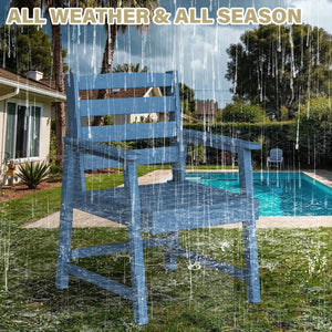 English Elm Single imitation wood grain outdoor dining chair with armrests, waterproof, UV-resistant comfort and durable support Dark Blue T3898P371329