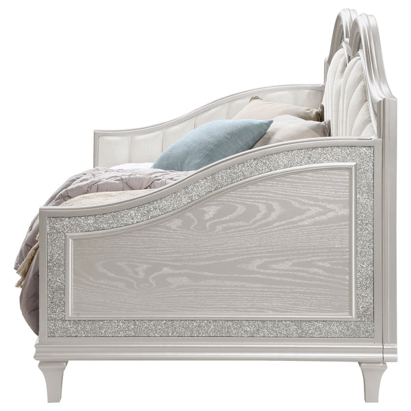 English Elm Aurelia Victorian Glam Twin Daybed in Silver Oak & Ivory with Faux Diamond Trim, Sculpted Upholstery B062S01248