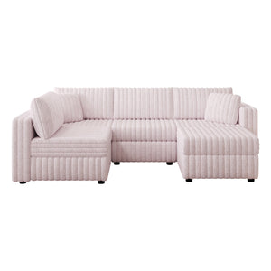 English Elm 106.3" Soft U-Shaped Sofa For 4 - Stylish Light Pink Modular Design With Hidden Storage & Washable Cushions W1767S00021
