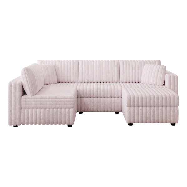 English Elm 106.3" Soft U-Shaped Sofa For 4 - Stylish Light Pink Modular Design With Hidden Storage & Washable Cushions W1767S00021