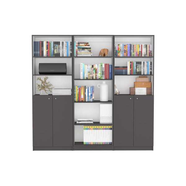 English Elm Arbor 3-Piece Home Bookcase Set with 11 Shelves and Dual Door Cabinets for Organized Living Spaces Multicolor 41 L x 28 W x 5 H B200S00353