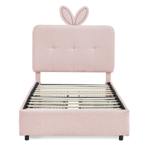 English Elm Twin Kids Boucle Upholstered Bed Rabbit Ear Headboard Led Lighting Four Storage Drawers Pink W1413P384920