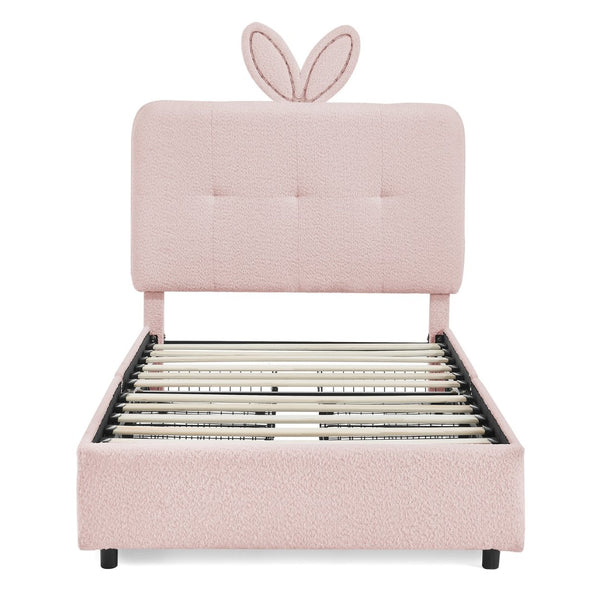 English Elm Twin Kids Boucle Upholstered Bed Rabbit Ear Headboard Led Lighting Four Storage Drawers Pink W1413P384920