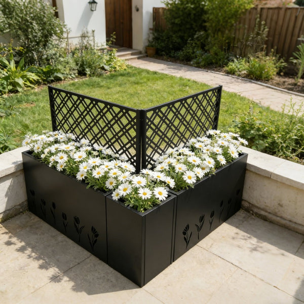 English Elm Metal Galvanized Planter Trellis Set of 3 Rust Resistant Raised Garden Bed for Patio W1586S00001