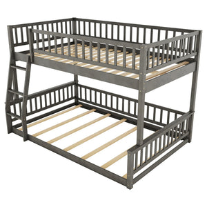 English Elm Full Xl Over Queen Bunk Bed Pine Frame with Guardrails Ladder and Slat Support Gray GX000450AAE