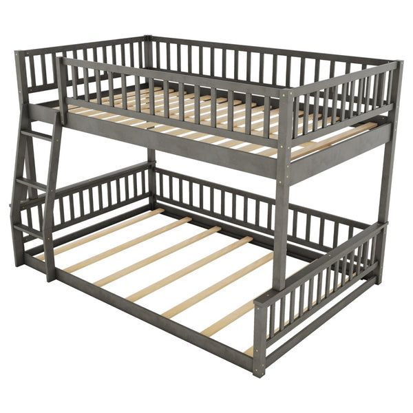 English Elm Full Xl Over Queen Bunk Bed Pine Frame with Guardrails Ladder and Slat Support Gray GX000450AAE